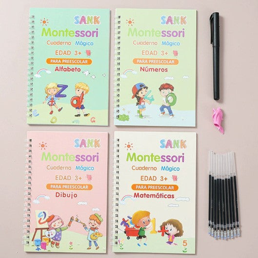 KIT CON 4 LIBROS DE CALIGRAFÍA Y TINTA MÁGICA