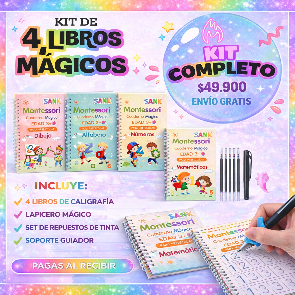 KIT CON 4 LIBROS DE CALIGRAFÍA Y TINTA MÁGICA
